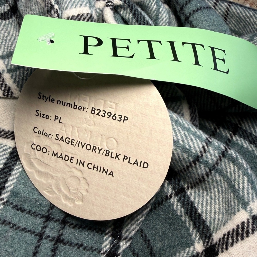 Eden & Olivia Sage Ivory Black Plaid Sherpa Lined Flannel Shacket Petite Lg NWT - Picture 9 of 15